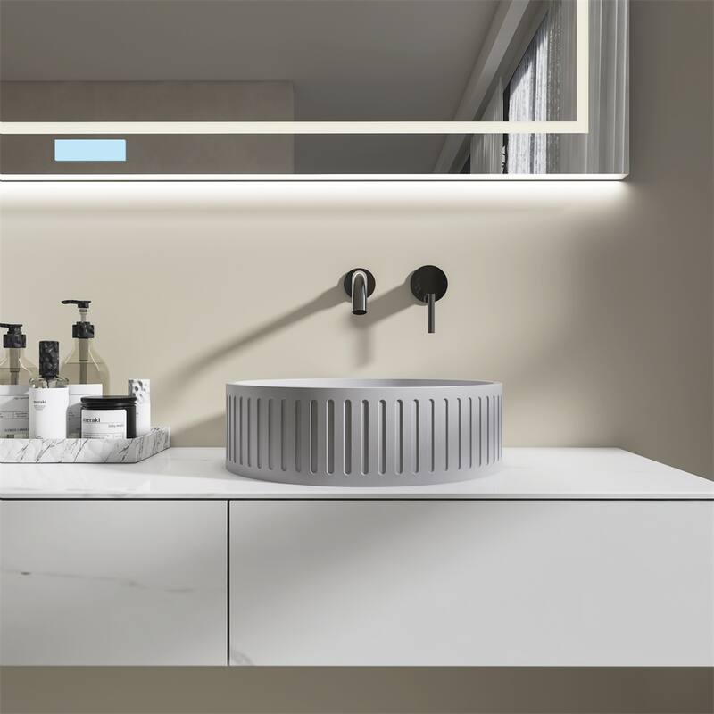 15'' Concrete Vessel Round Modern Gray Bathroom Sink