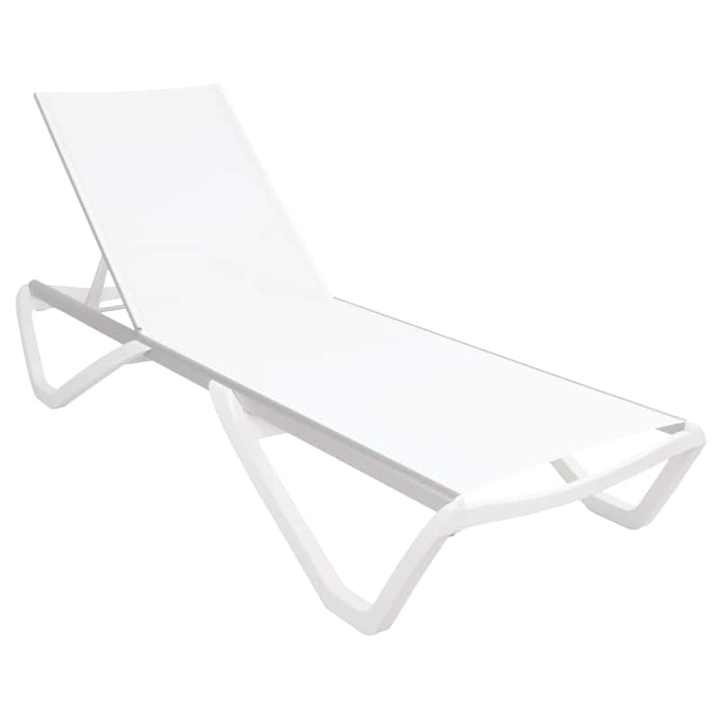 Furnish Theory Seabreeze Deck Patio Sunlounger Sun Lounger Lounge Chair Sling Chaise Lounger (Various Frame & Mesh Colors) - White Frame & White Mesh
