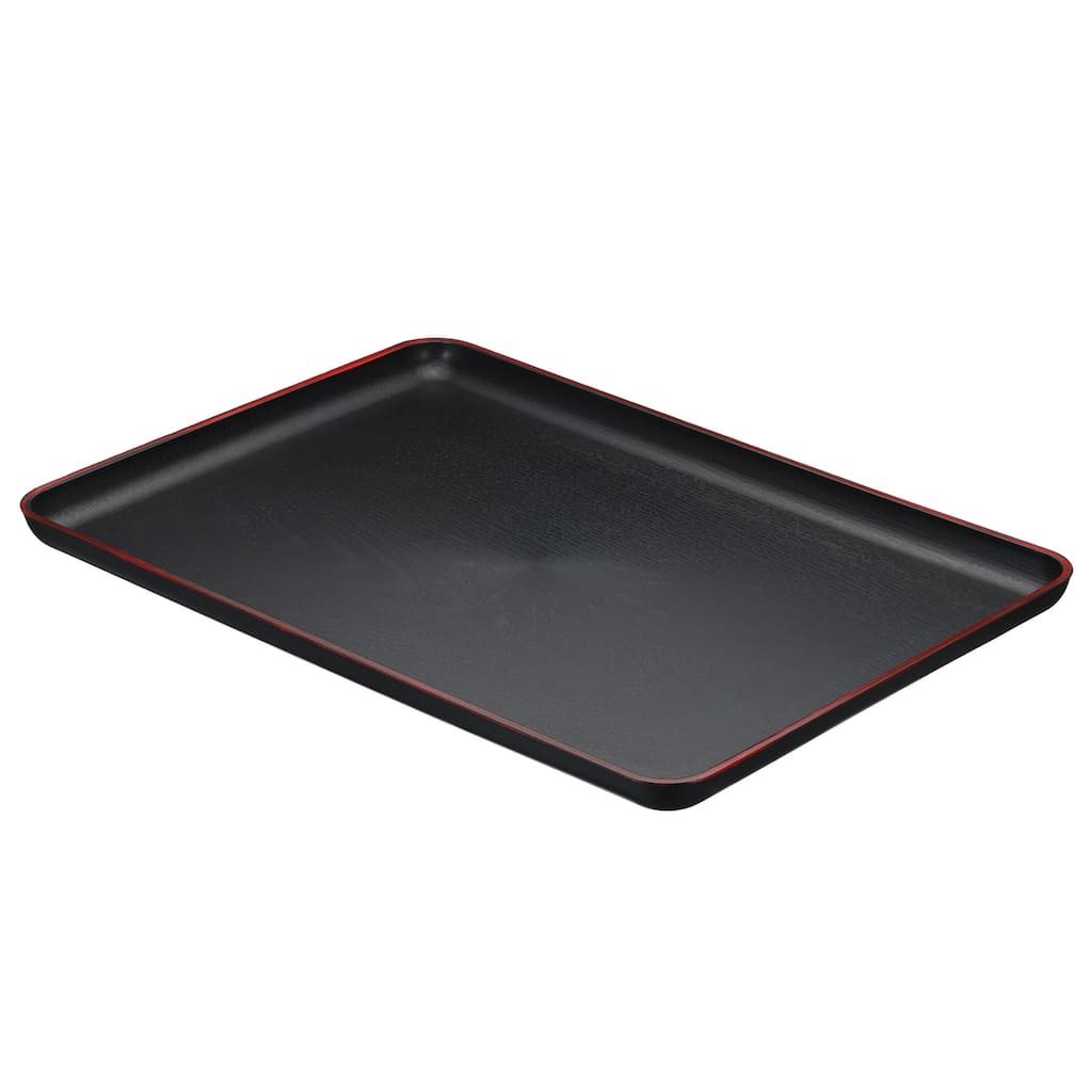 Japanese Style Plastic Rectangular Tray, Wood Grain Food Serving Tray - Black