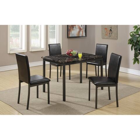 5-Pieces Faux Marble Top Black Kitchen Dining Table Set With 4-Faux Leather Chairs