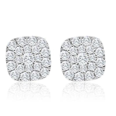 1Ct TW Round Diamond Cushion Halo Studs Yellow Gold Lab Grown Earrings