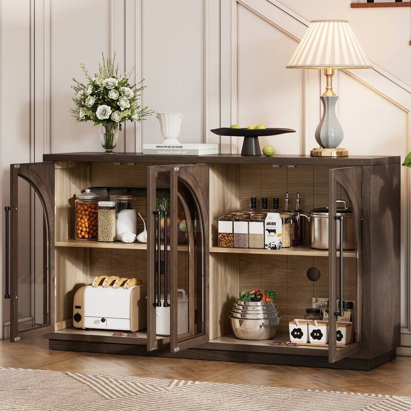 4 Doors Large Storage Sideboard Buffet Cabinet with Glass Doors