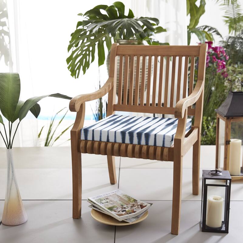 Sorra Home Blue and White Ikat Stripe Indoor/Outdoor Corded Chair Cushion - 12 x 18 x 3 - Salix Vintage Indigo
