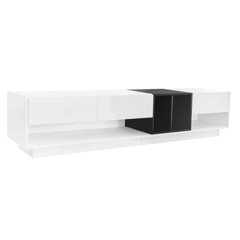 Two-Tone TV Stand with Open Storage, Wood Media Console for TVs Up to 80", Wide Top Media Console Table for Living Room