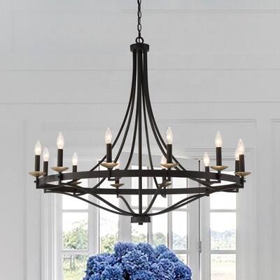 Acroma 12 Light 40In Modern Farmhouse Wagon Wheel Chandelier-UL - N/A