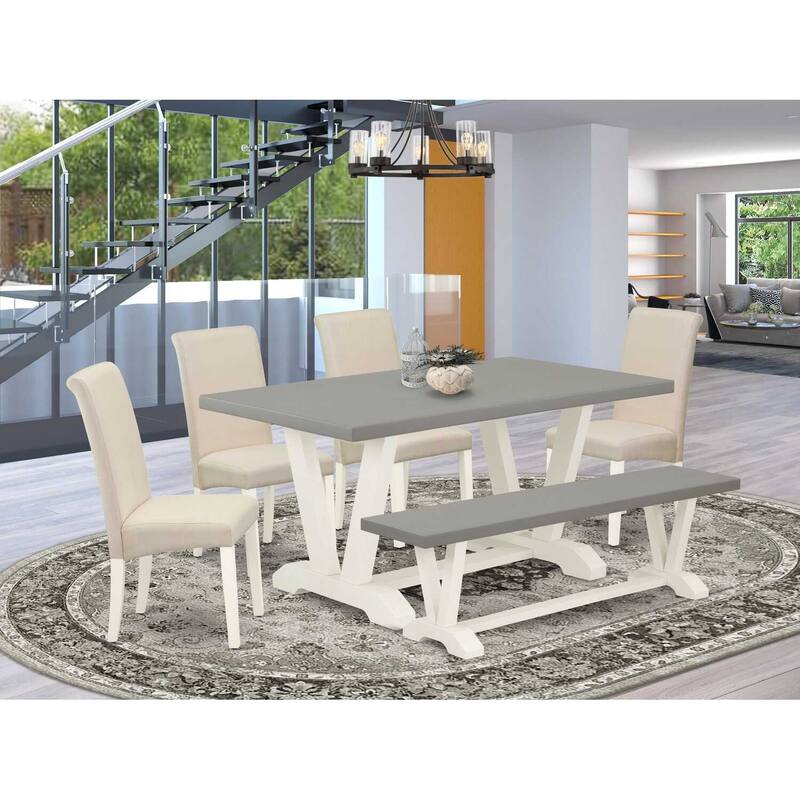 HomeStock 6-Pc Natural Oak Finish Solid Wood Top dining Table with 1-Bench and 4-Chairs