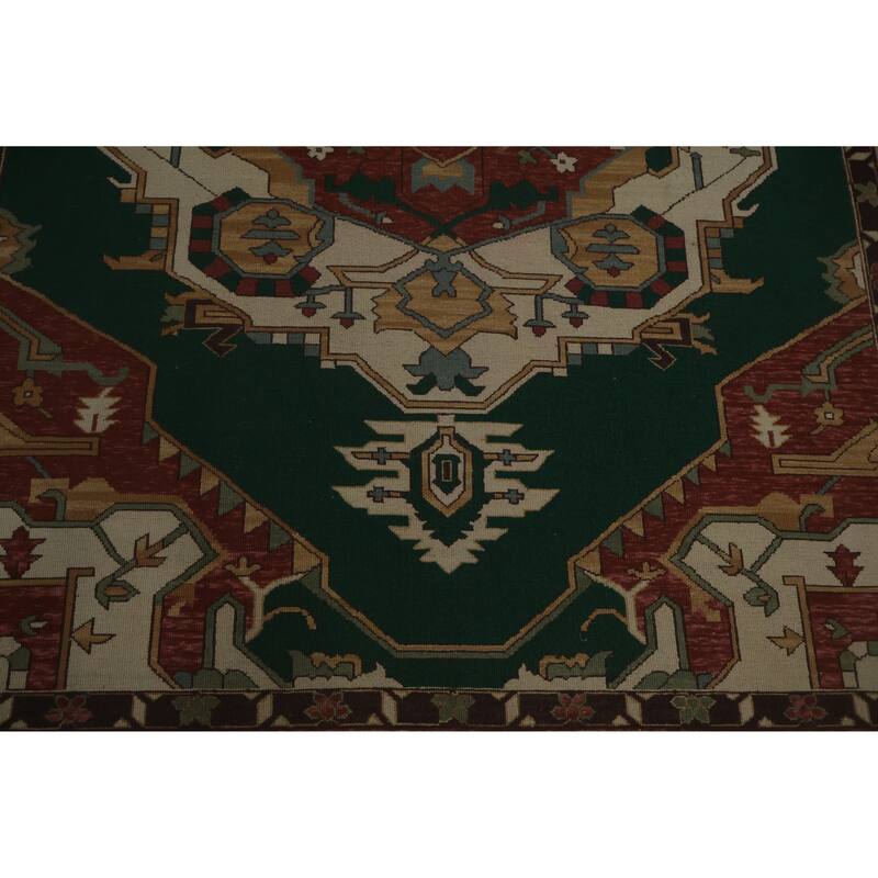 Hand Knotted Oriental 100% Wool Carpet Traditional Medallion Green Sumak Area Rug - 9' 9'' X 7' 11''
