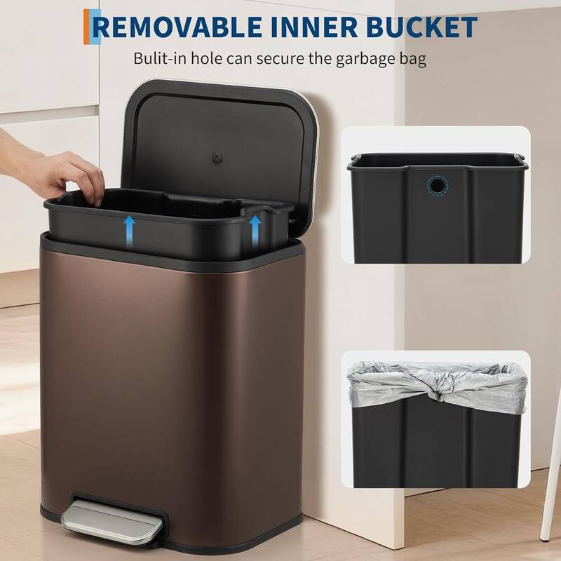 5.3 Gallon Trash Can with Soft Close Lid for Bathroom, Kitchen, Home, Office