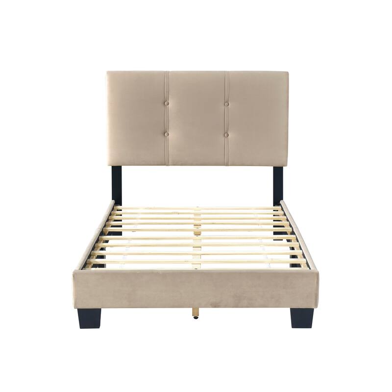 Velvet Twin Platform Bed with Adjustable Tufted Headboard