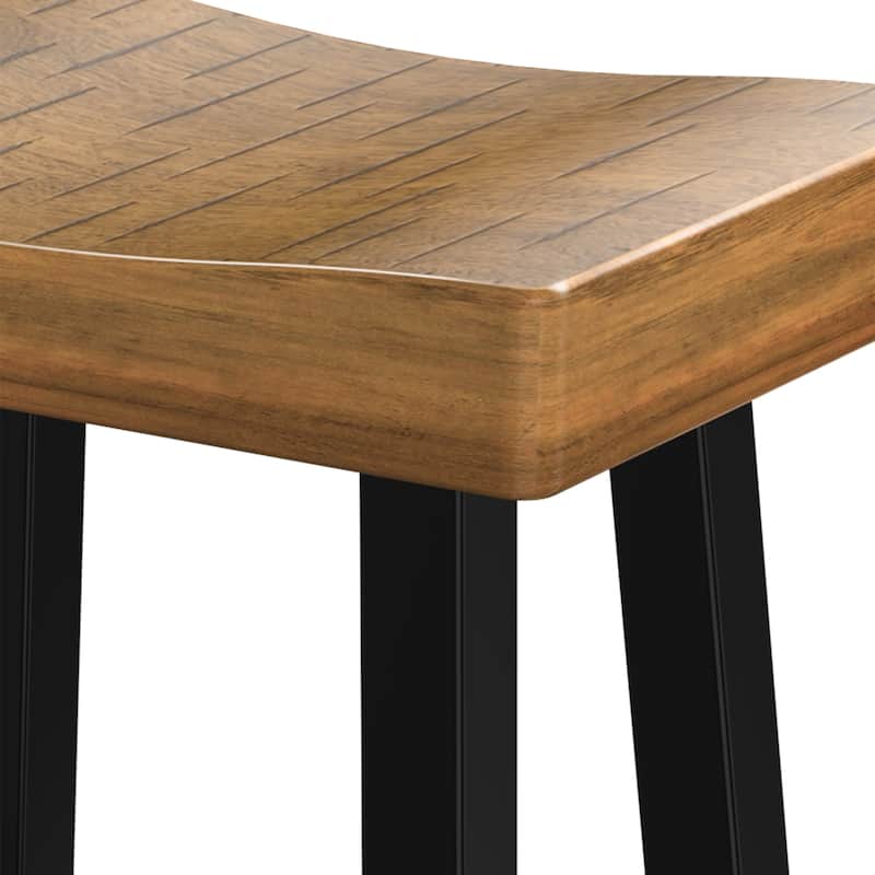 31" Farmhouse Solid Wood Backless Set of 2 Saddle Stool