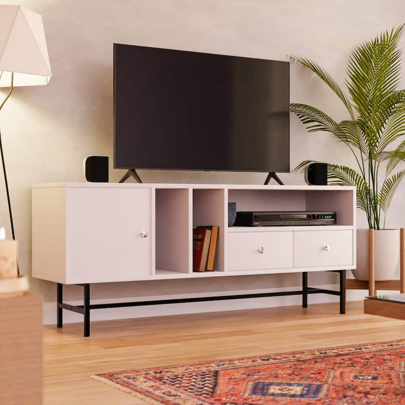 Rochester 2-Drawer 4-Shelf TV Stand Credenza with Iron Legs