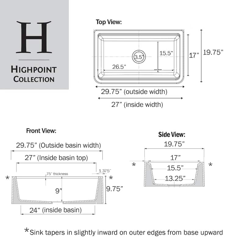 Highpoint 29.75in Granite Composite Workstation Farmhouse Sink - 29.75" x 19.75" x 9.75"