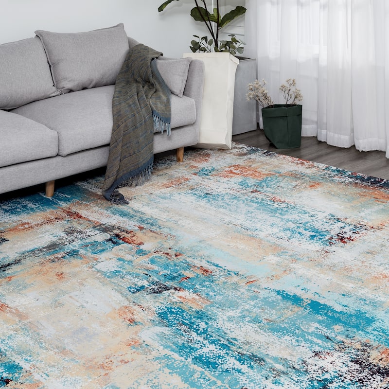 Abstract Blue/Gold Area Rug