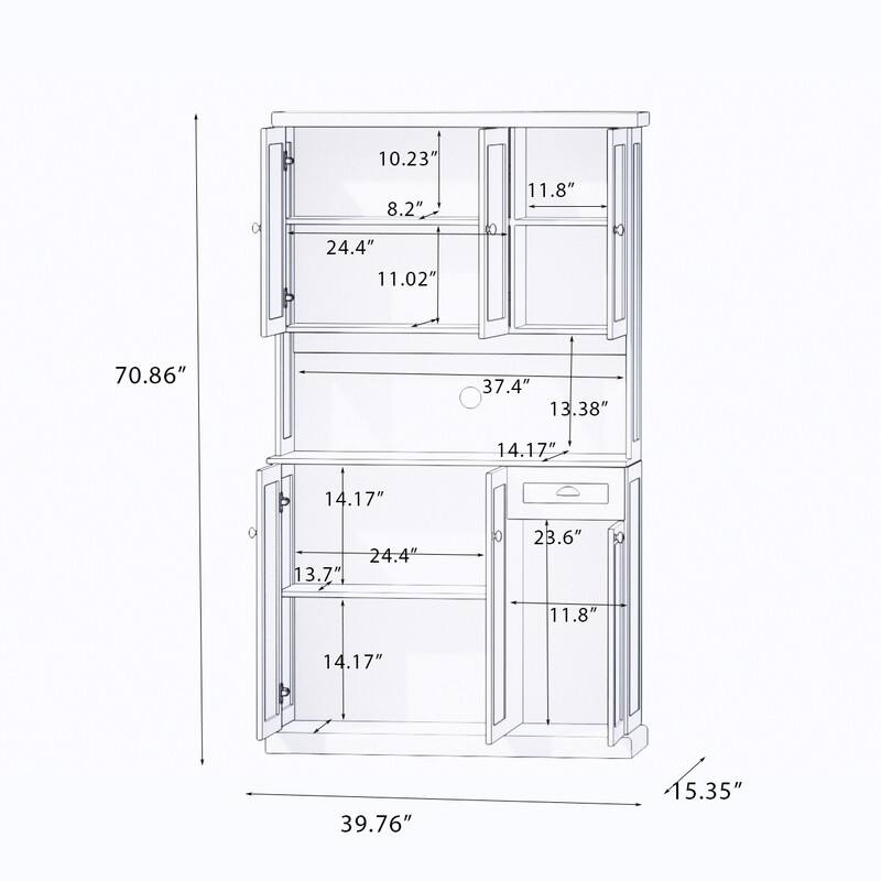 71" Kitchen Pantry with Microwave Countertop and Adjustable Shelves