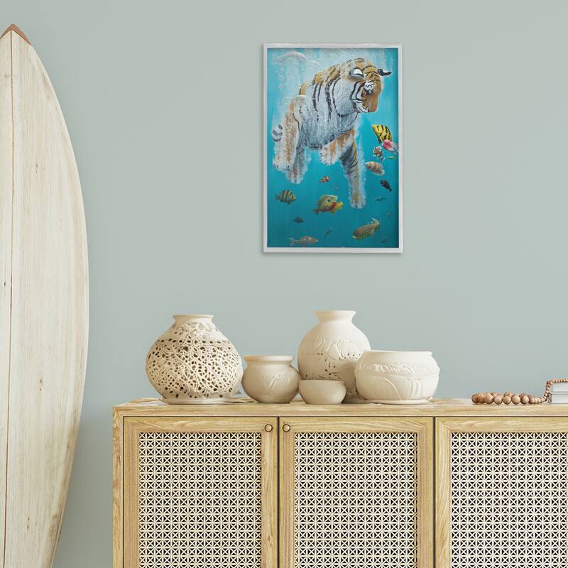 Stupell Swimming Tiger Among Fish Framed Giclee Art Design By Heather Gauthier