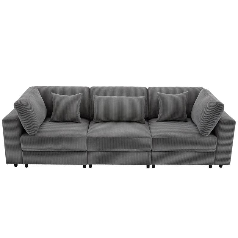 Corduroy 3 Seater Modular Sofa with Removable Back Cushions and 5 Pillows