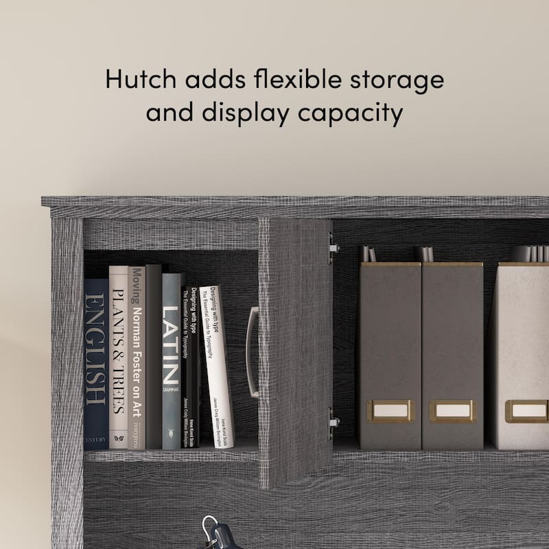 Bestar Logan 66W U-Shaped Desk with Hutch, File Cabinet, and Bookcase