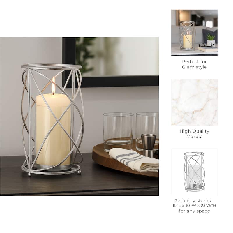Metal Glass Open Frame Pillar Candle Holder