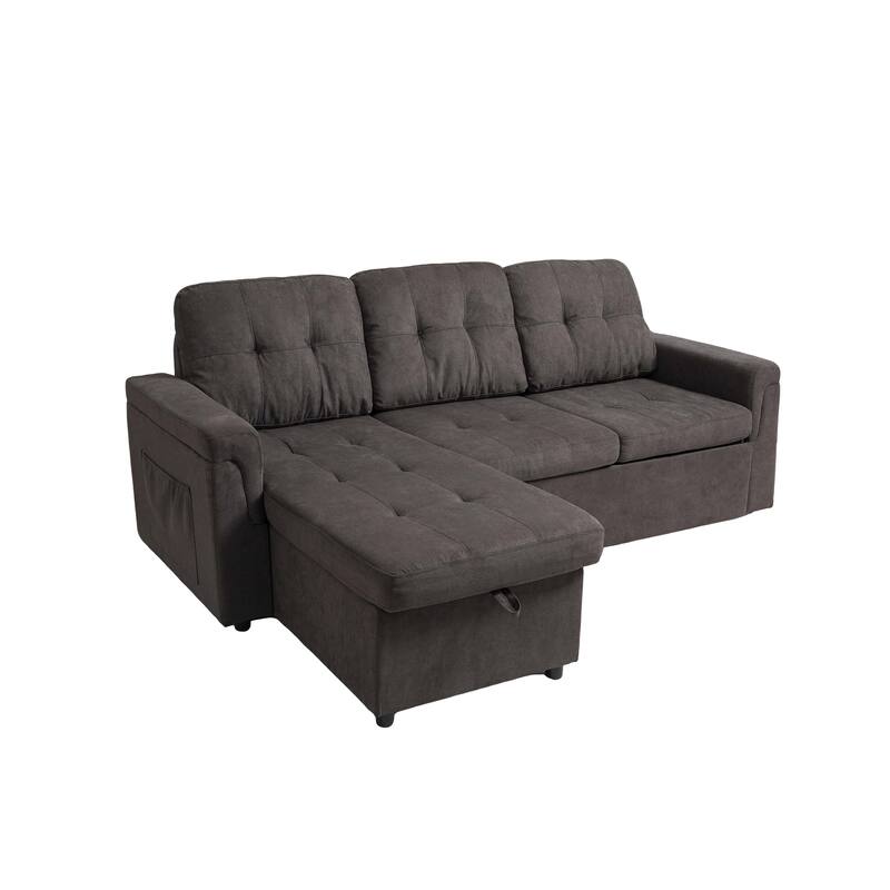 Upholstered Sleeper Sofa, L Shaped Sectional Couch with Reversible Storage, Convertible Corner Lounge Couches Pull Out Sofa bed