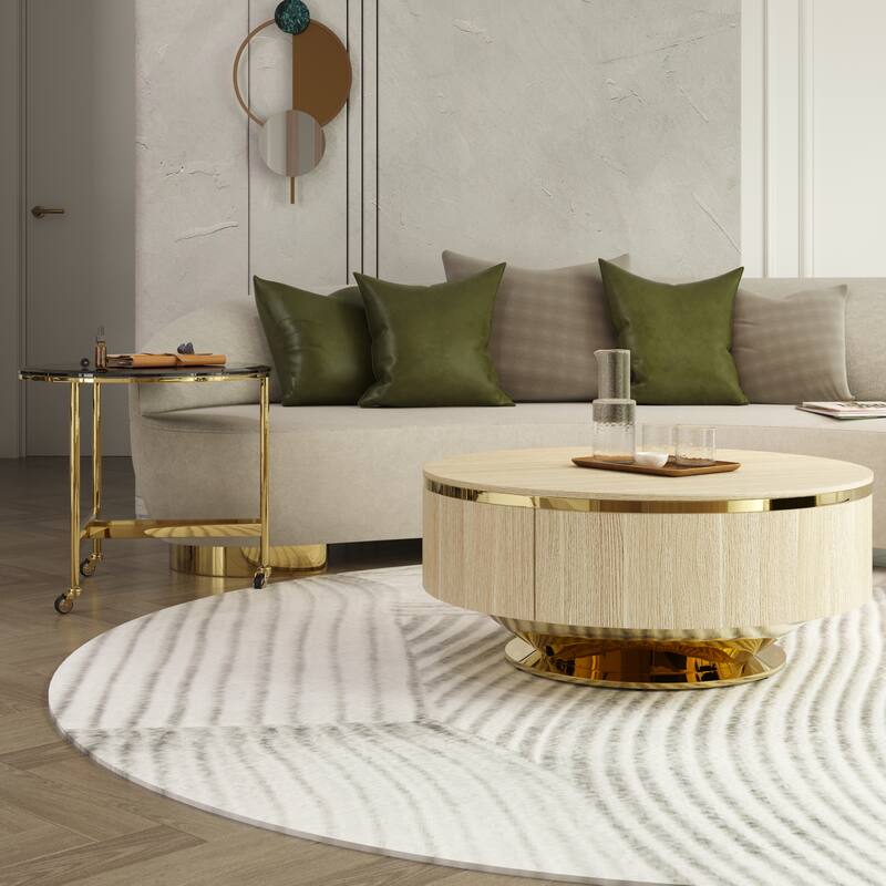 Nesting Coffee Table Set with End Table Round Coffee Table with 2 Storage Drawers
