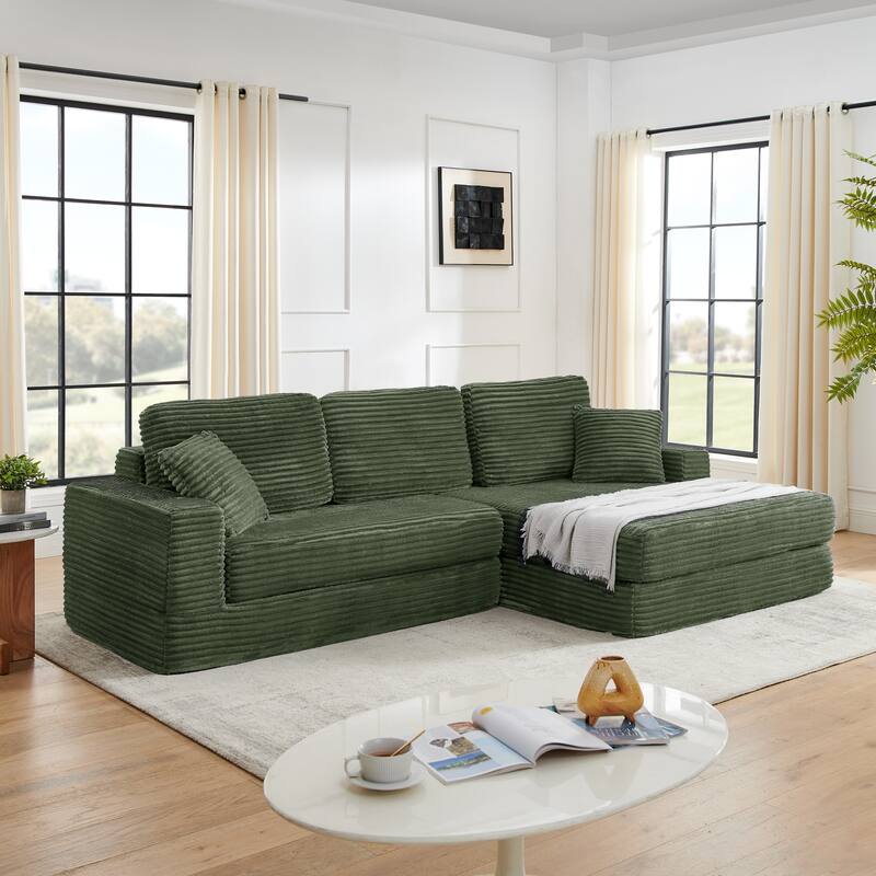 112.6" Corduroy L-Shaped Modular Sectional Sofa with Sleeper (Right)