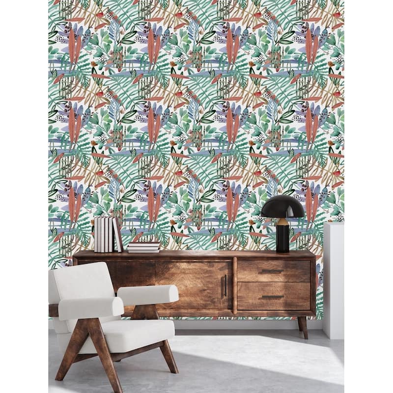 Watercolor Botanical Wallpaper with Birds - Bed Bath & Beyond - 35646582