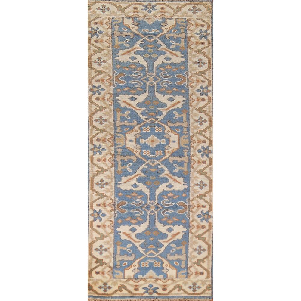 Blue Oushak Oriental Runner Rug Handmade Wool Carpet - 2'5" x 7'11"