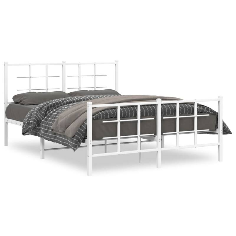vidaXL Bed Frame White Powder-coated steel Double Bed Frame - 55.9 x 77.2 x 35.4