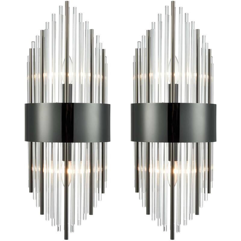 Polignano Modern Wall Sconces , Glass & Brass Rods , Set of 2 Lights - Black