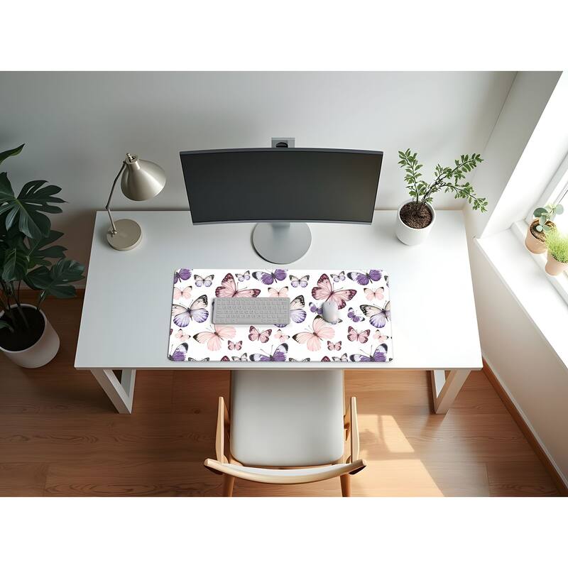Sweet Jojo Designs Shabby Chic Butterfly Girl Large Mouse Pad Desk Mat - Pink & Purple Butterflies, Watercolor, Nature, Pastel