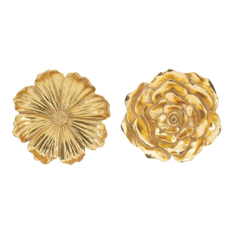Contemporary Rose Hanging Wall Decor with Gold Resin Floral Sculpture, for Living Room Hallway Bedroom Office - Tan