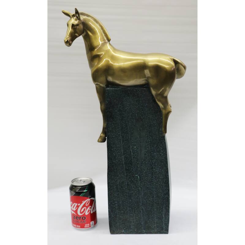 Large Extra Large Green And Gold Patina Stallion Imitative Horse Bronze Sculpture Figurine