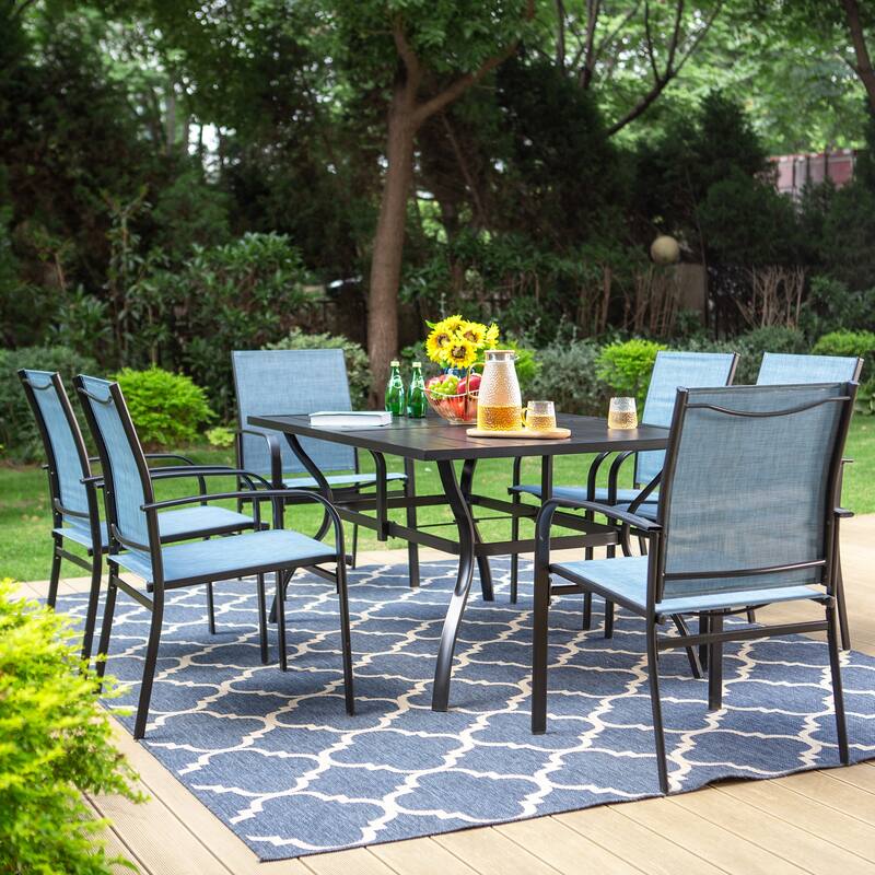 MAISON ARTS 7-Piece Patio Dining Set Metal Rectangle Table and 6 Textilene Dining Chairs
