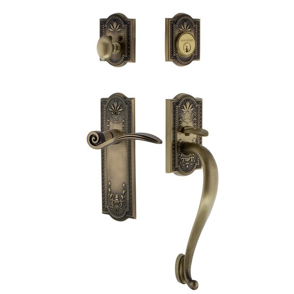 Nostalgic Warehouse MEASWN_ESET_234_SG_LH Meadows Left Handed Sectional Single Cylinder Keyed Entry Handleset with S Grip and