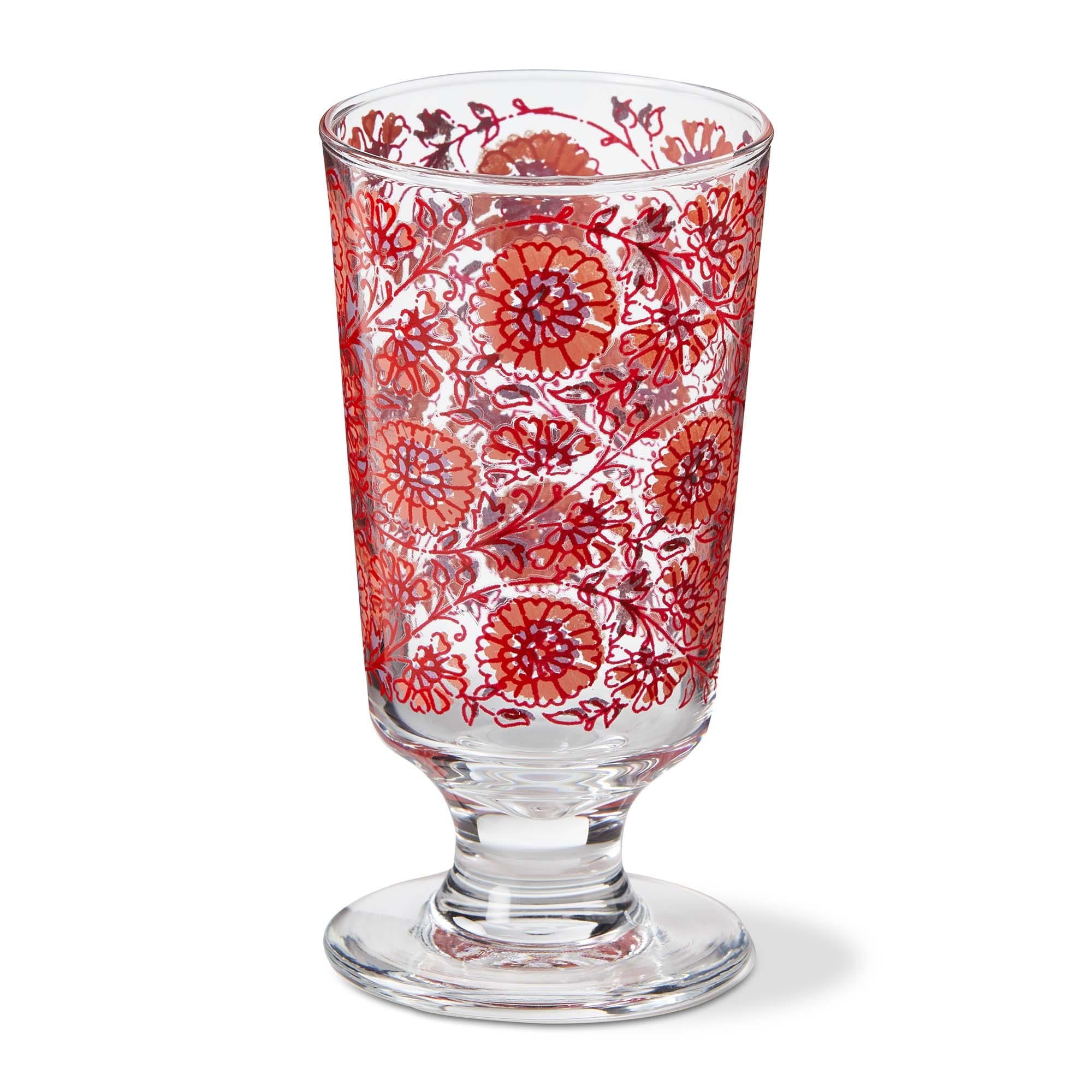 Jasmine Footed Glass Drinkware - Multicolor 8oz Glasses, Dishwasher Safe, Perfect for Spring and Summer