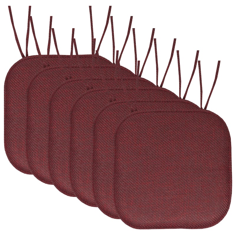 Herringbone Memory Foam 16 x 16 Chair Pad With Ties - Burgundy - Set of 6