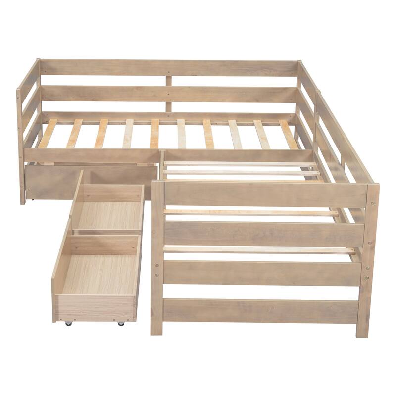 Twin Size L-Shaped Platform Bed With Three Storage Drawers