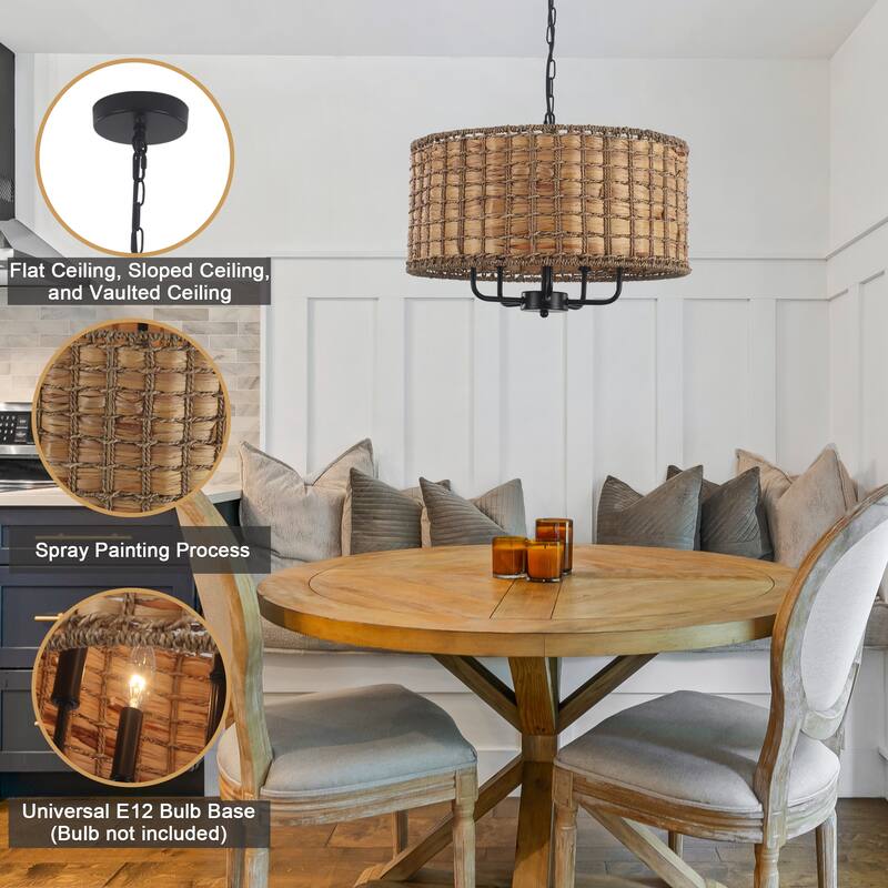 5-Light Candlestick Circle Hanging Farmhouse Chandelier Linear Island Chandelier Lighting for Dining Room