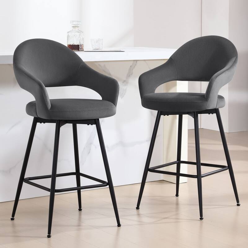 26" Velvet/ Faux Leather Counter Height Swivel Bar Stools Set of 2/4 - 39.2"H x 20.4"W X 22"D - Set of 2 - Fabric/Grey