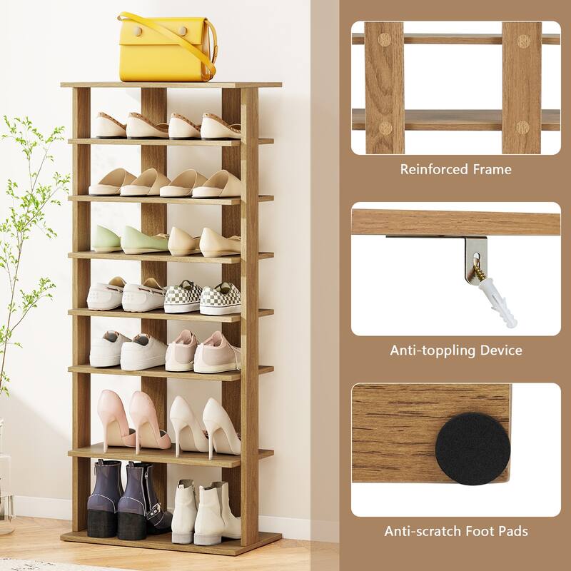 Gymax 7-Tier Double Rows Shoe Rack Vertical Wooden Shoe Storage