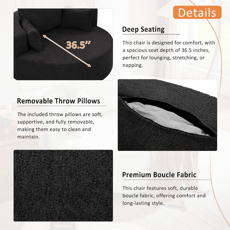 Modern 360° Swivel Round Sofa Chair with 3 Removable Pillows for Living Room