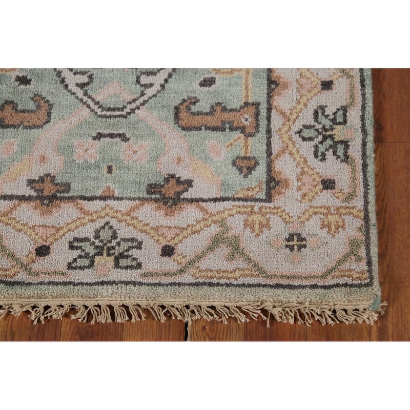 Green Oushak Oriental Runner Rug Hand-Knotted Wool Carpet - 2'6"x 8'0"