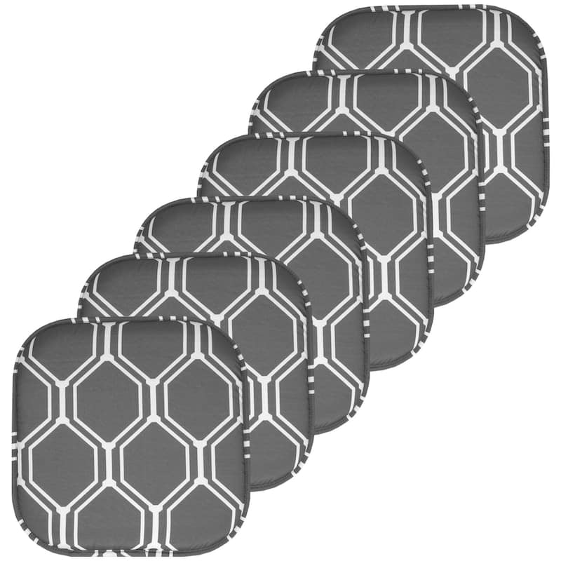 Sweet Home Collection Mirage Hexagonal Memory Foam No Slip Back Chair Pad Cushion 16" x 16" - Set of 6 - Grey/White