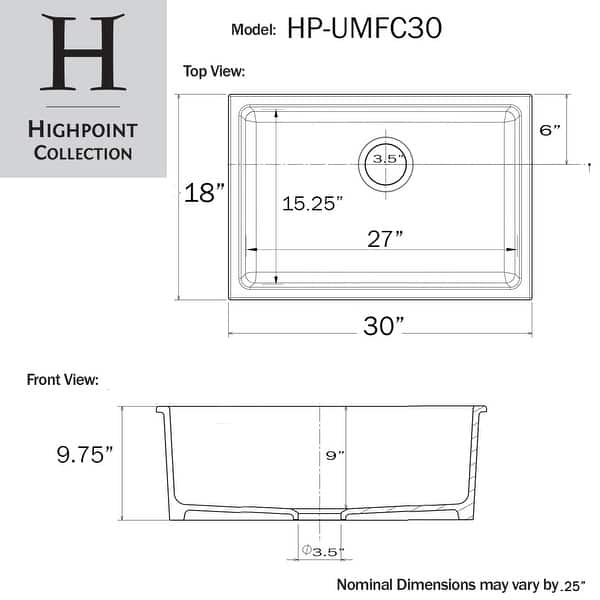 White 30 Inch Fireclay Undermount or Topmount Kitchen Sink - 30" x 18" x 9.75"