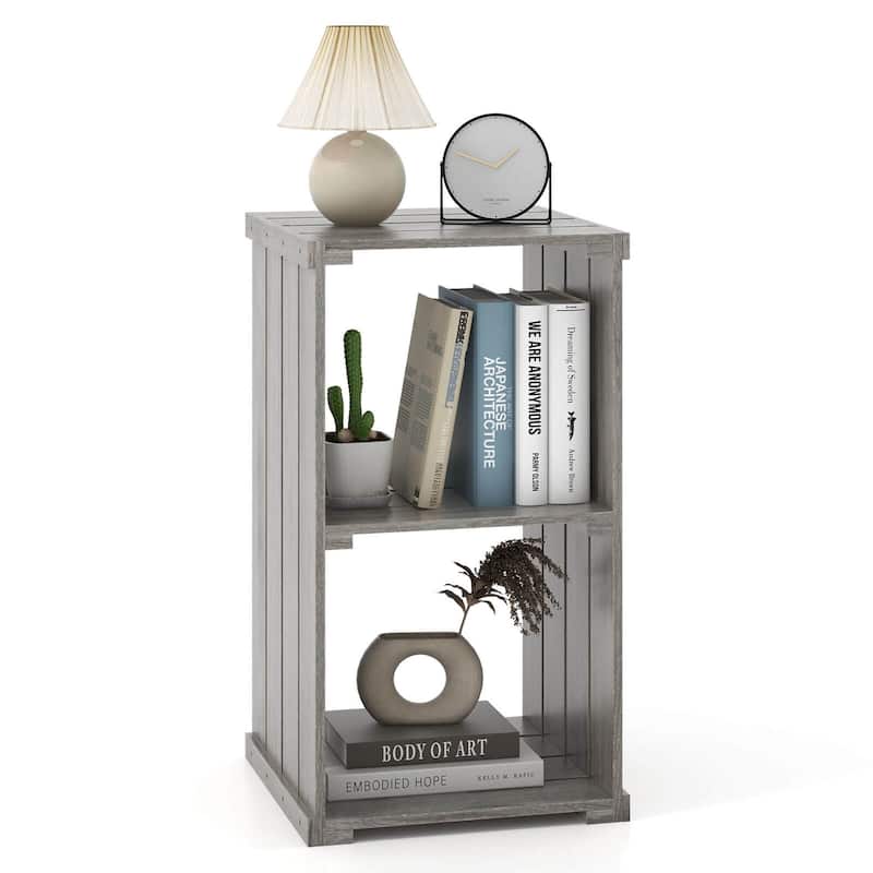 Costway 1/2 PCS 2-Cube Storage Shelf Slatted Paulownia Wood Cubic - 1 PCS