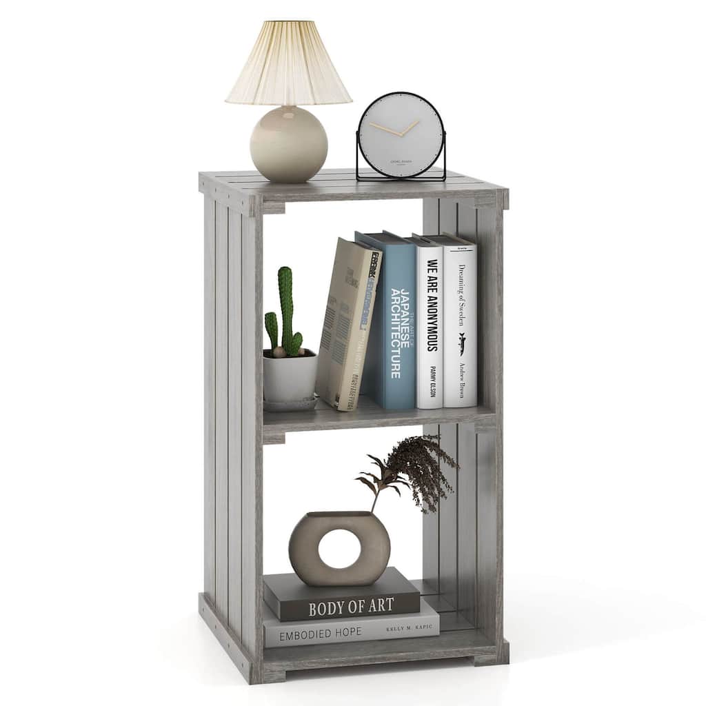 Costway 1/2 PCS 2-Cube Storage Shelf Slatted Paulownia Wood Cubic