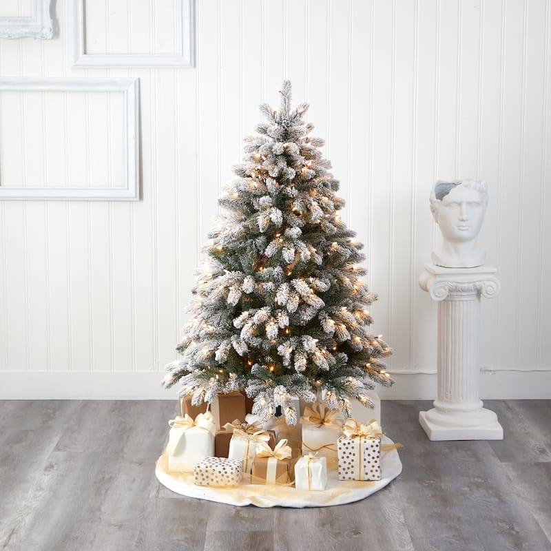 5’ Pre-Lit Flocked South Carolina Artificial Christmas Tree, Clear LED Lights - 5 Foot