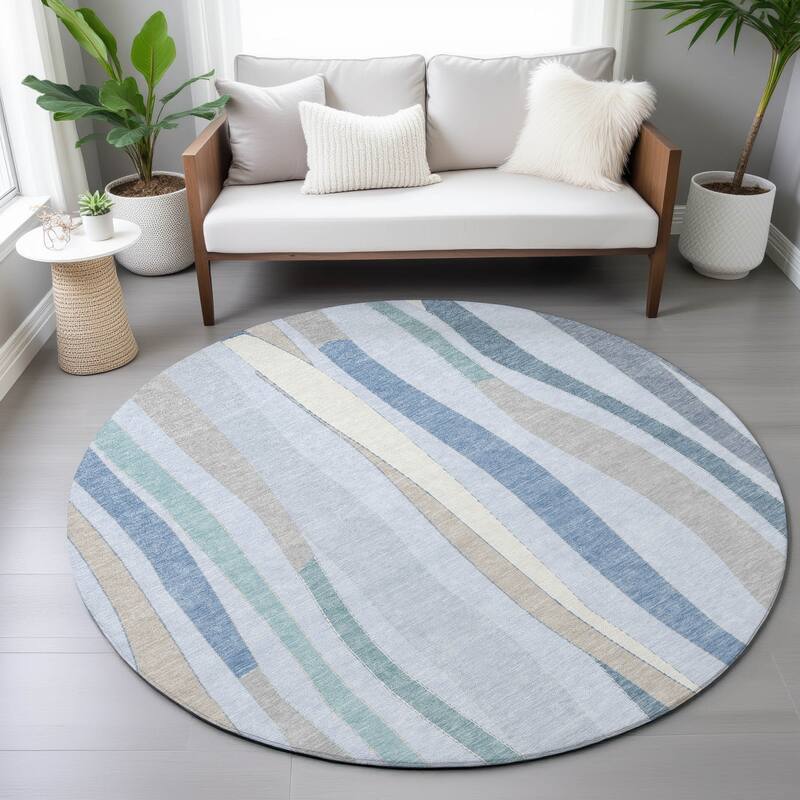 Machine Washable Indoor/Outdoor Modern Stripes Chantille Rug