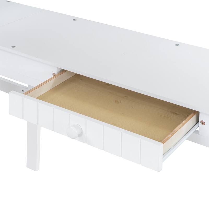 Roomfitters Twin Size Wooden Loft Bed with Desk, Cabinet, Shelves and Storage Drawers, White