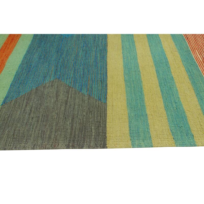Hand-Woven Winchester Kilim Olaniyan Blue/Ivory Rug - 8'6" x 11'6"